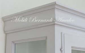 Classic style solid wood display cabinet with glass doors in white finish